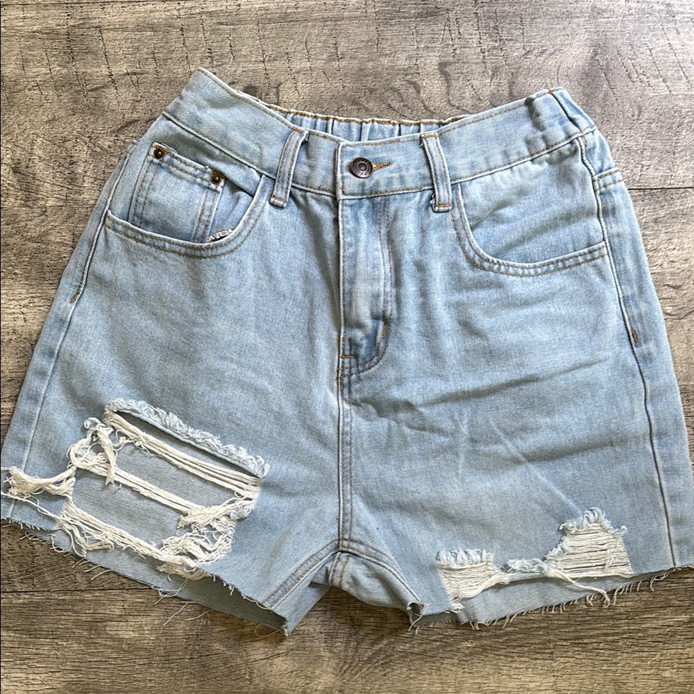 Amazon Essentials Blue Jean Shorts Distressed Design